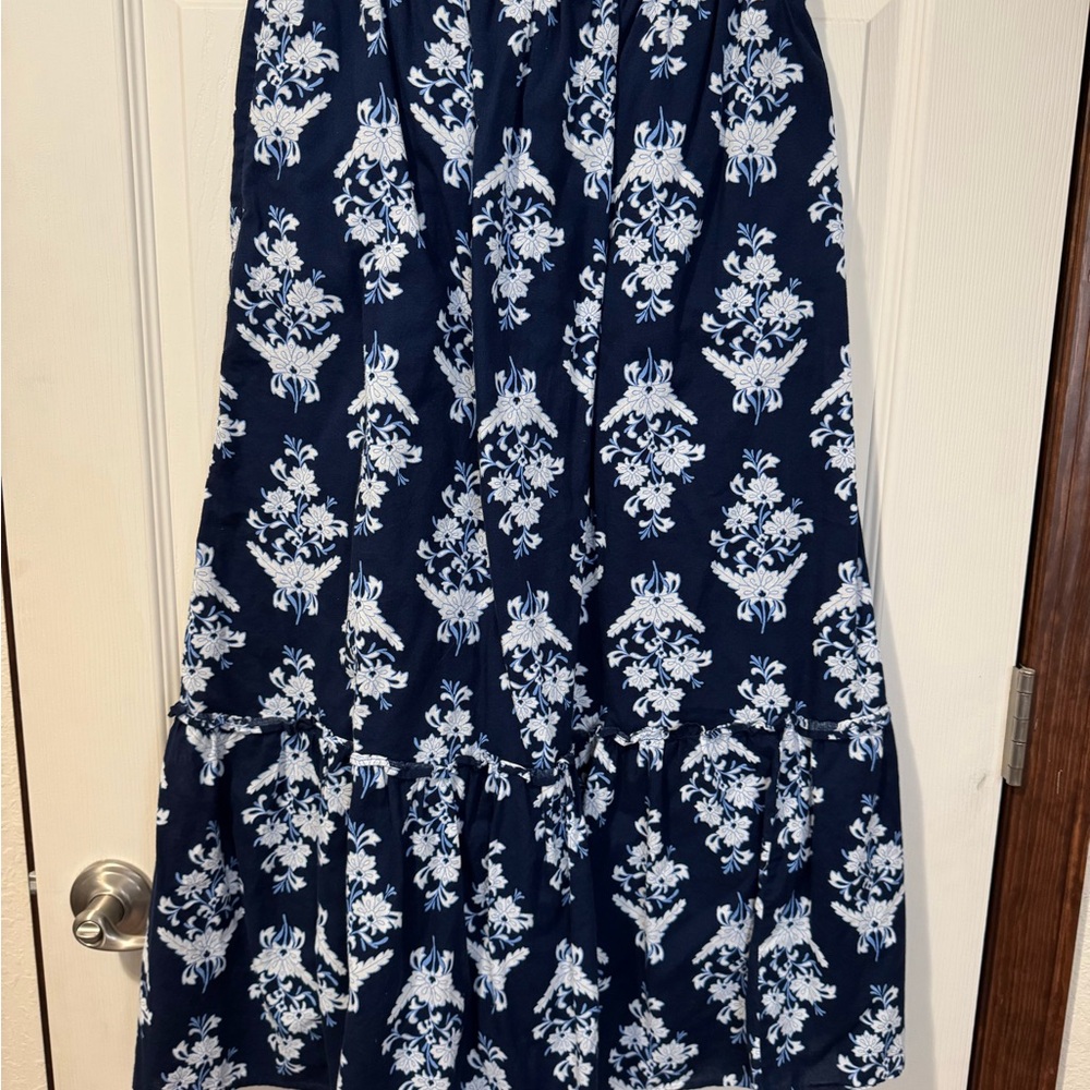 J. Crew Factory Blue and White Maxi A-Line Skirt